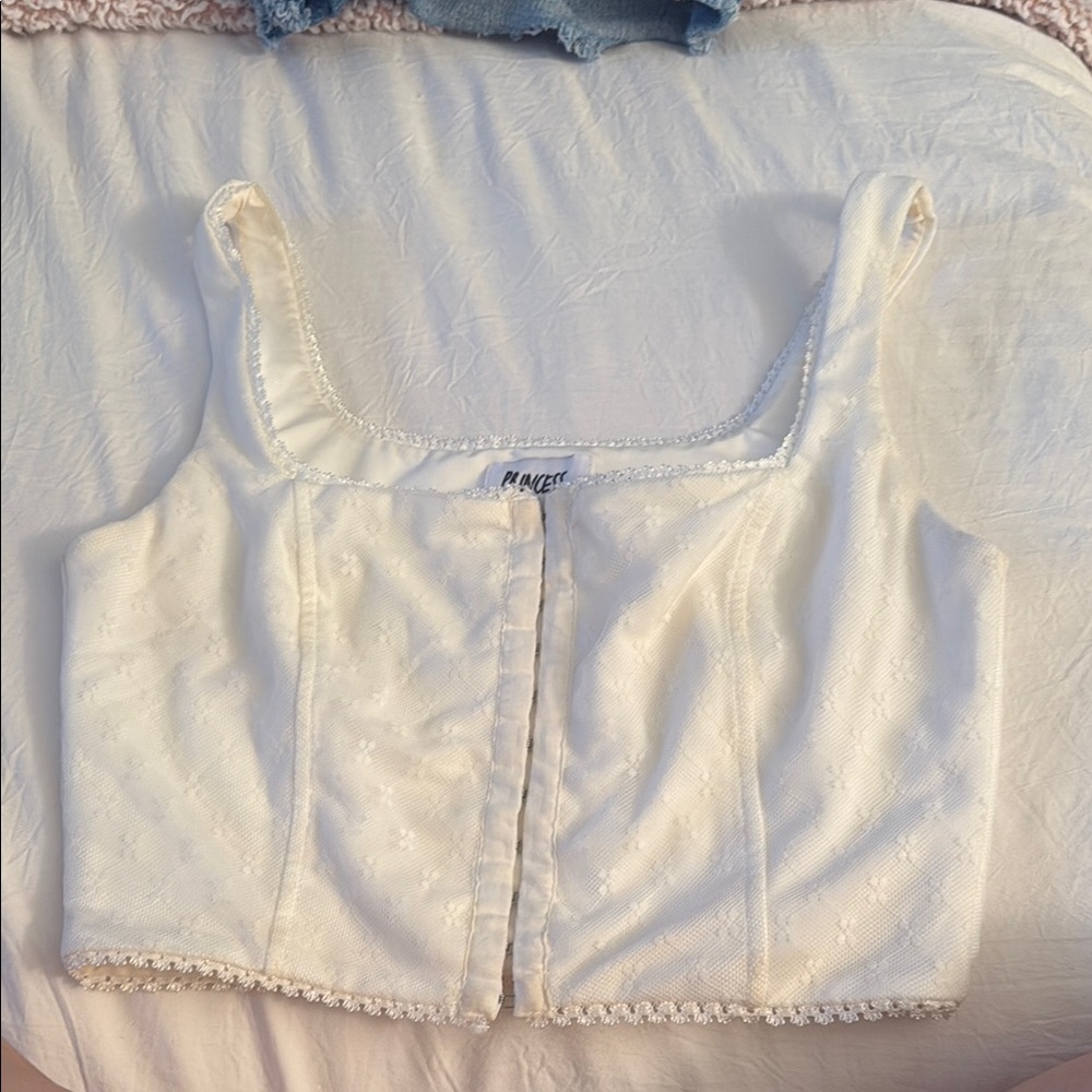 Princess Polly Cream Sleeveless Crop Tank